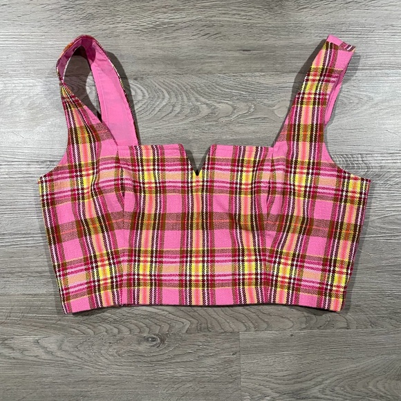 Maeve by Anthropologie Crop Top Plaid Layering Pink‎ - Picture 3 of 5